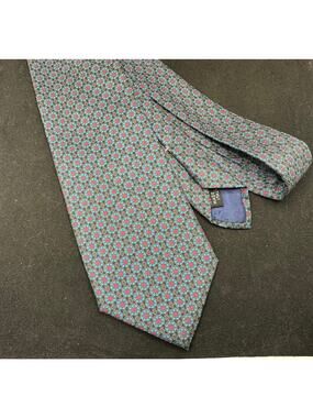 Jsaco 100% Italian Silk Tie in Teal, Red, Yellow and Black Geometric Pattern